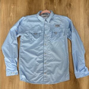 Columbia PFG Boys XL Fishing Shirt Light Blue Omni-Shade Performance